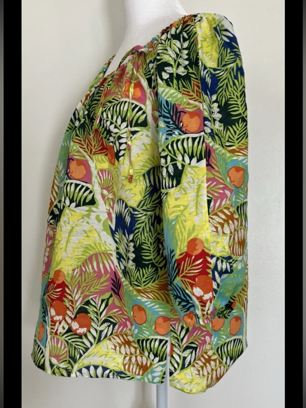 Linen Blend Hester & Orchard Colorful Tropical Blouse Lar Beach Breathable - Picture 3 of 6